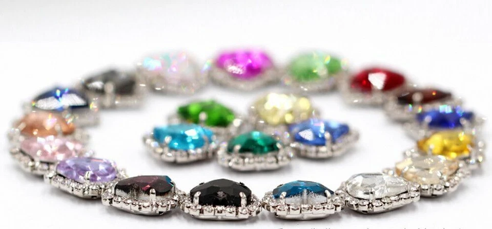 12PCS Mixed Colors Sew On Rhinestone Heart Buttons Clear Crystal Pave Setting - Image 2 of 4