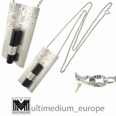 Art Deco Onyx Silber Anhänger Design graviert silver pendant engraved