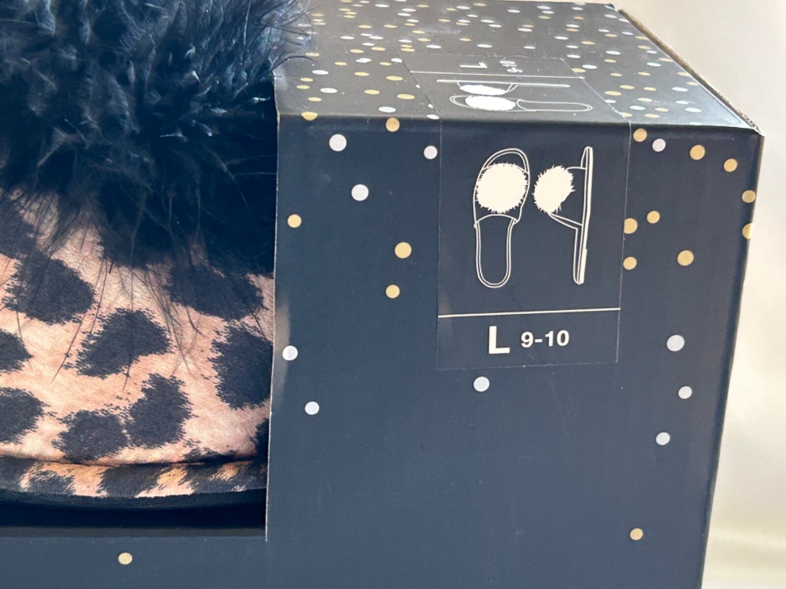 PANTOFOLA D’ORO I.N.C. Donna Pantofole stampa ghepardo taglia L 9 10 oro e nero nuove con scatola