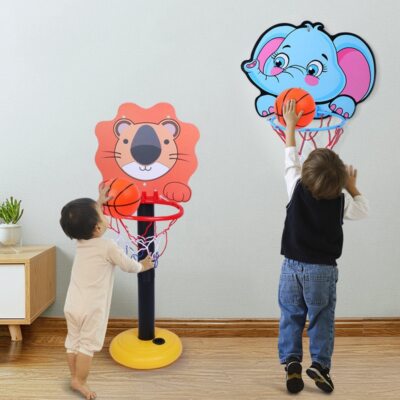 Kids Adjustable Basketball Stands Cartoon Animals Shape Shooting Basket Games