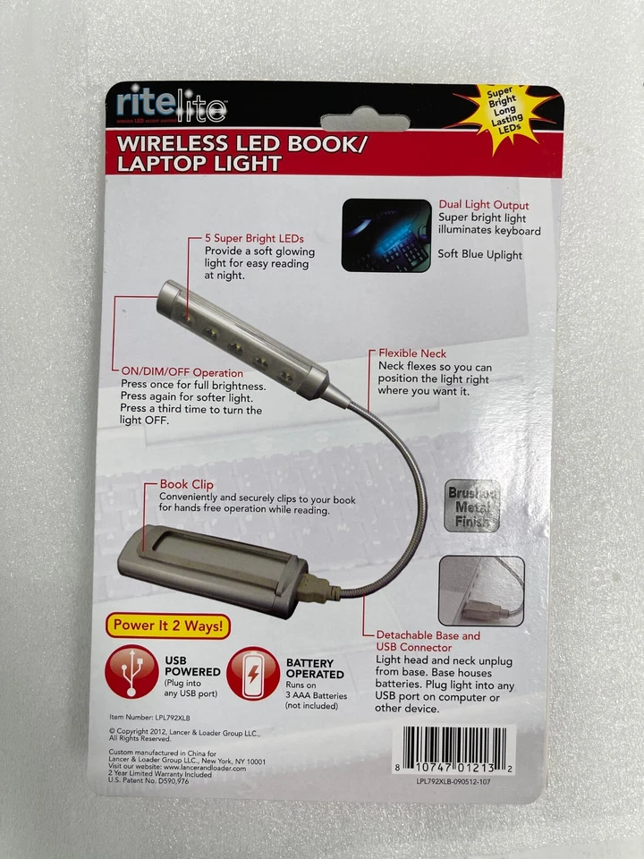 NEW - Ritelite LPL792 Wireless USB 5-LED Touch-On Computer Light Foto 2 de 4