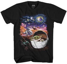 Star Wars Grogu Baby Yoda Mandalorian Starry Night Men's Black T-Shirt New