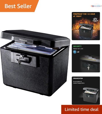 Sturdy Black Fireproof File Box with Key Lock - Ultimate Document Protection