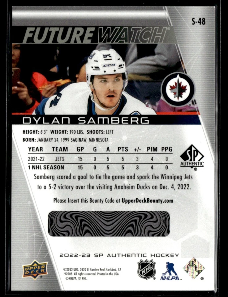 2022-23 SP Authentic Spectrum FX Dylan Samberg #S-48 - Image 2 of 2