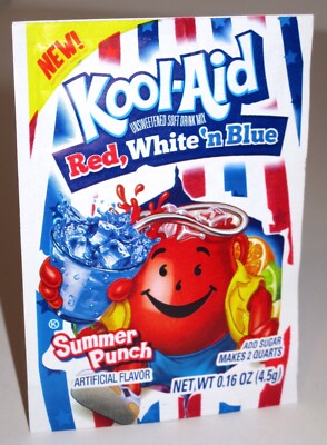 Vtg 2002 Kool Aid Red White n & Blue Flavored Soft Drink Mix Unopened Packet 4''
