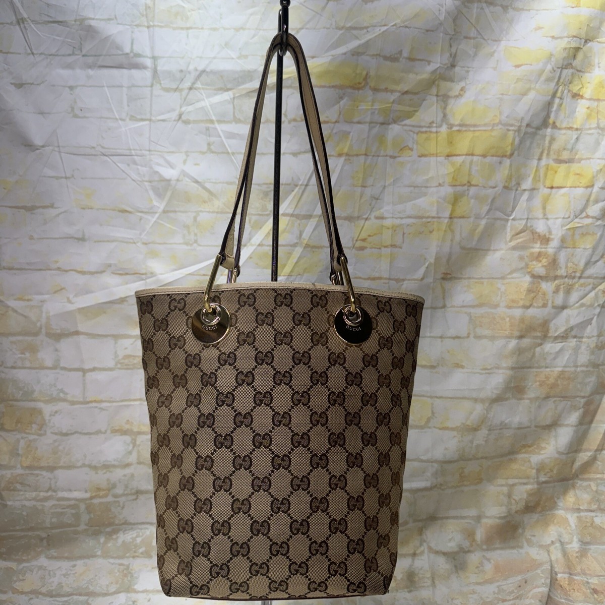 Gucci Eclipse Tote Bag GG Canvas Beige Gold Hardware Used Ladies