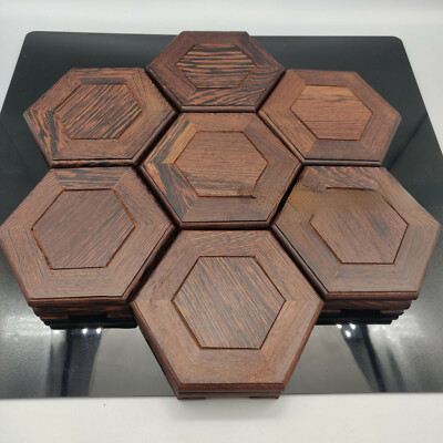 4.75'' Small Hexagon Bonsai Display Stand Made with Jichi Wood Practical Decor