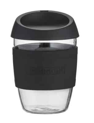 Reisebecher Mehrweg Reise Kaffeetasse perfekt für Heißgetränke schwarz Glas 400ml