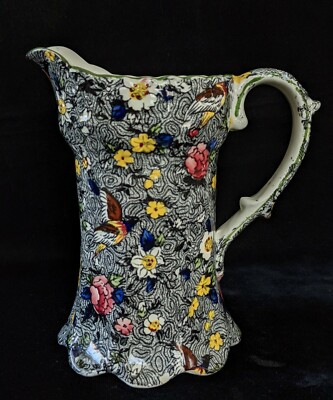 Antique Dean's Burslem Chintz Pitcher Lucerne Ware Pheasants England #2530