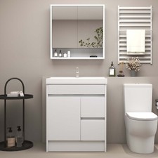 750mm Bathroom Vanity Unit and Basin Sink Wall Mounted Mirror Cabinet Unit White