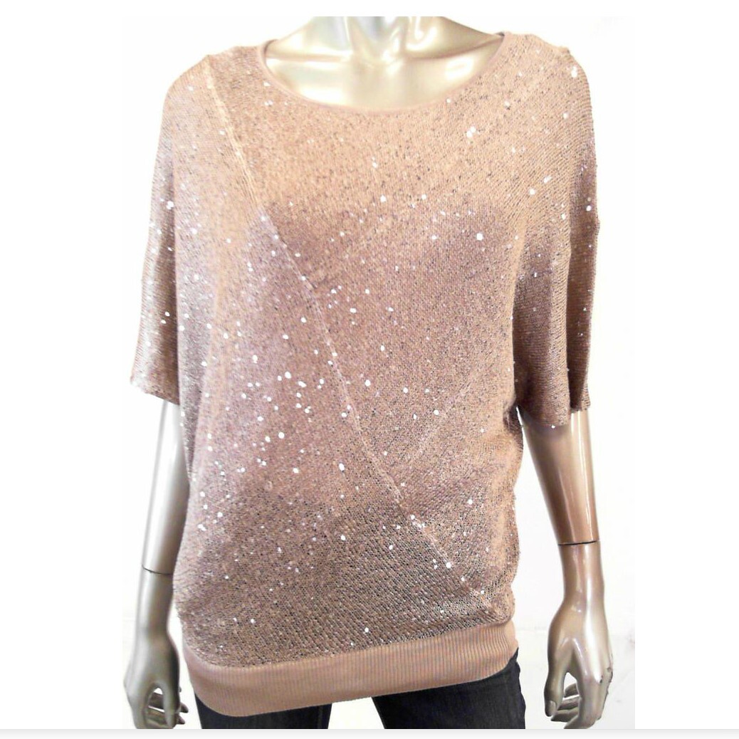 Alfani Women Sweater M Champagne Knit Top Blouse Sequin Pullover  636206357596 | eBay