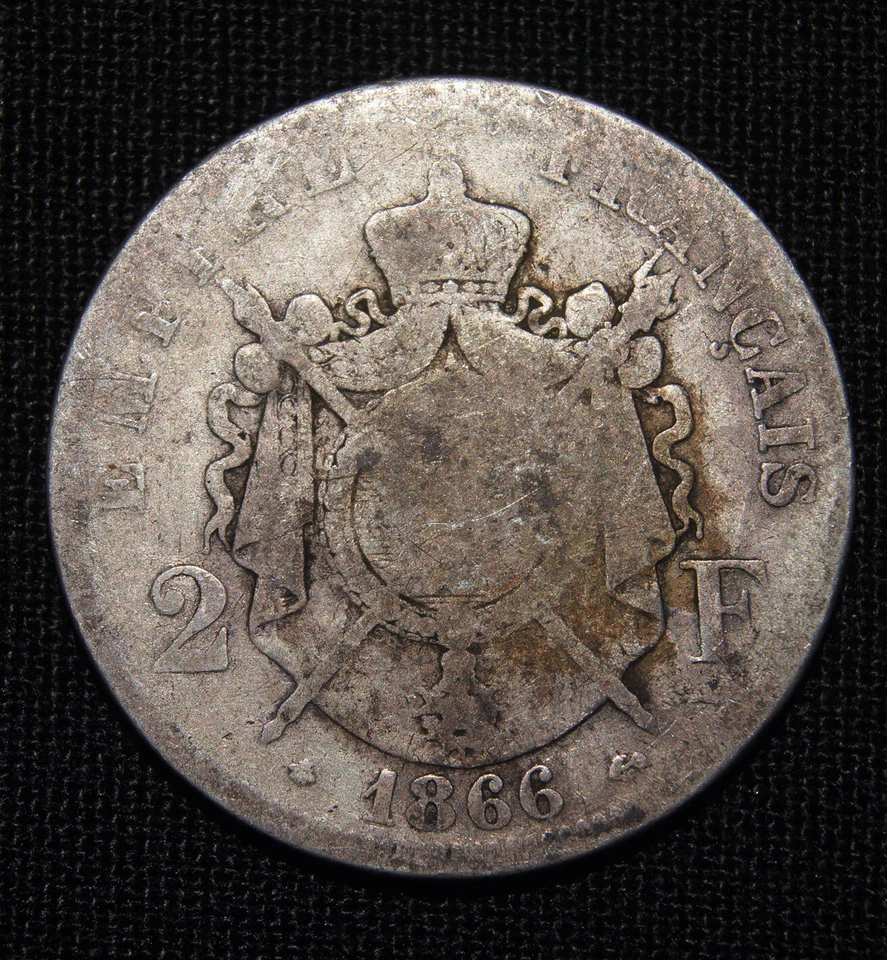 Francia 2 Francos 1866 Napoleón III - 1er Año, Plata Foto 2 de 2