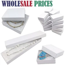 BULK Cardboard Kraft Paper JEWELRY GIFT BOX Cotton Filled WHITE SWIRL - Shipping
