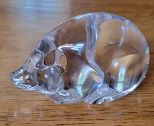 Signed STEUBEN Glass Pig Figurine / Hand Cooler / Paperweight 3" EXC