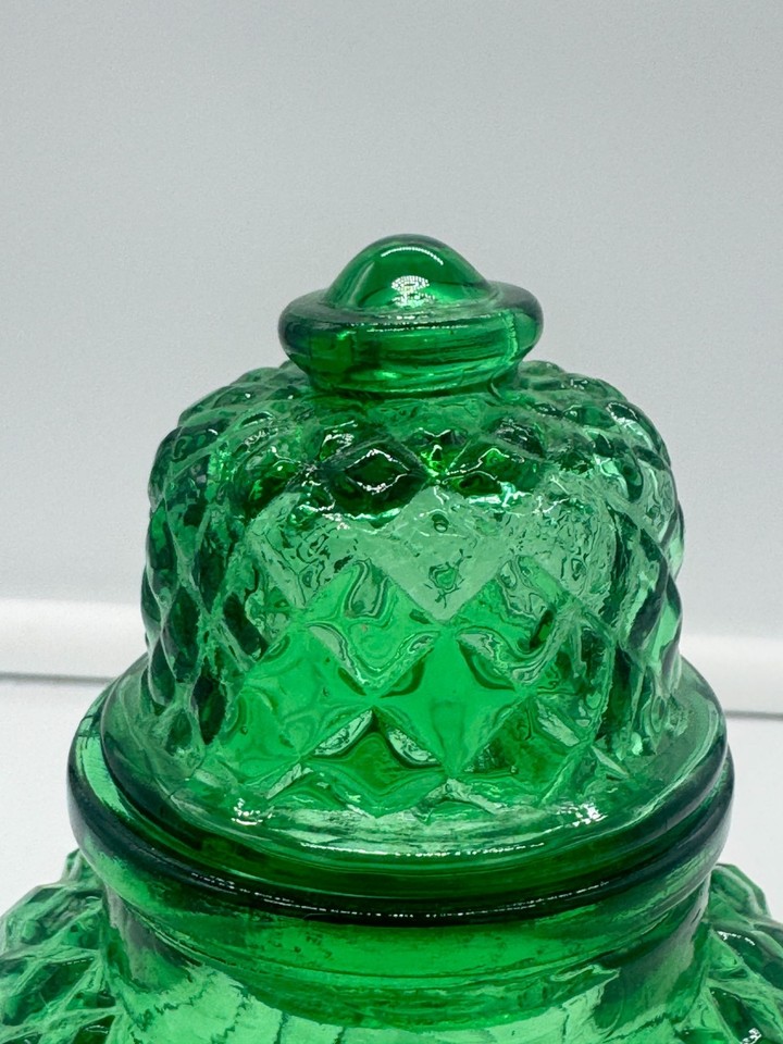 Vintage Emerald Green Glass Diamond Pattern Apothecary Jar Urn eBay