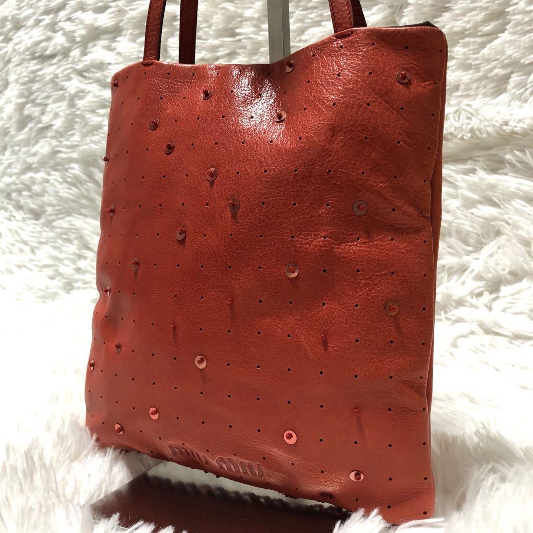Authentic Miu Miu Archive Tote Bag Shoulder Sequins leather 