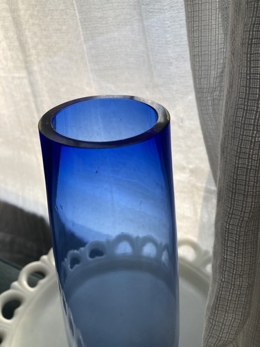 VASO SILURO PROIETTILE VINTAGE BO BORGSTROM ASEDA GLASBRUK BLU VETRO SVEDESE - Foto 3 di 5