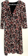 SL Fashions Dress Womens 8 Black Multicolor Print Ring Waist V Neck Knee Length