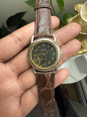 Fossil vintage rare Mood Watch Floating Gears Leather Band unisex 