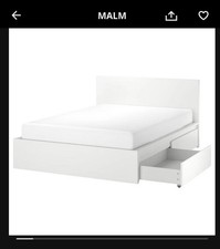 IKEA Malm Double Bed frame with 4 storage boxes, white/ Luröy