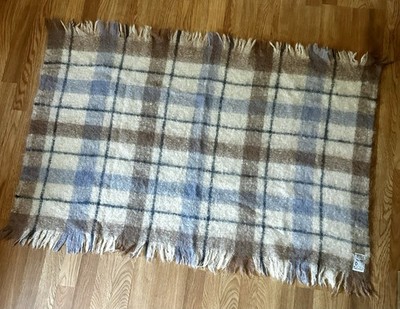 AVOCA Handweavers Mohair Wool Blanket Throw Plaid 40  X 54  Ireland Blue Brown