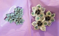 Lot of 6 2 sizes Handmade Origami Money Flowers Handcrafted Art