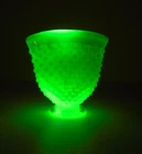 Vintage Hobnail 3.5" Mini Fan Vase Vaseline Uranium Glass Glows