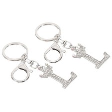 Initial Letter Keychain, 2 Pcs Letter l Crown Design Charm, Silver Tone