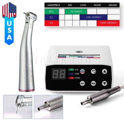 Dental Electric Brushless Micro Motor + 1:5 Fiber Optic LED Handpiece Kit
