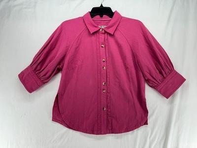 We The Free Ellie Button Up Shirt Short Sleeve Pink Cotton Size Small