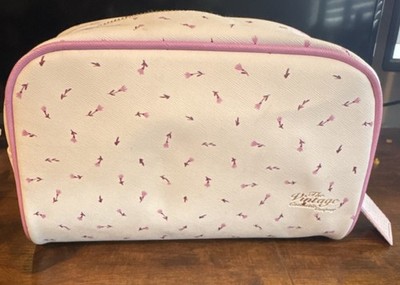 Leather Pink Flower Makeup Bag White, Gold Zipper: The Vintage Cosmetic Company 