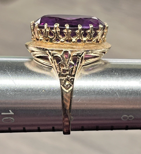Vintage 14K Solid Gold Cocktail Ring Huge Amethyst Art Nouveau Etruscan Style 9g - Picture 14 of 19