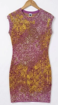 Missoni Valentino Knit Sheath Dress Pink Yellow Metallic Gold It 42 US 6