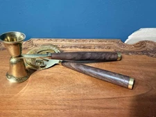 Heavy Brass & Wood Bar Tool Set – Jigger + Strainer – Vintage-Inspired