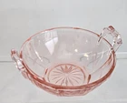 Vintage Pink Depression Glass Etched Bowl With Handles