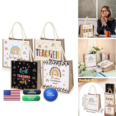Silkfly 4 Pcs Teacher Appreciation Tote Bag Gifts Women Rainbow Pattern Teacher