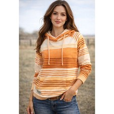 Kimes Ranch Golinda Pullover Hoodie Orange Stripe Western Sweatshirt Size M