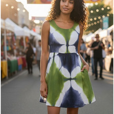 Busayo Batik Linen Mini Dress SIZE 6 Fit Flare Tie Dye Boho Party Designer $390