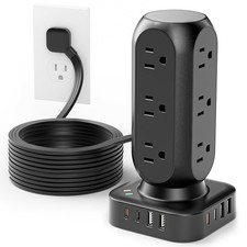 Flat Plug Power Strip Tower, Dual PD 20W USB-C Surge Protector with 12 AC Out...