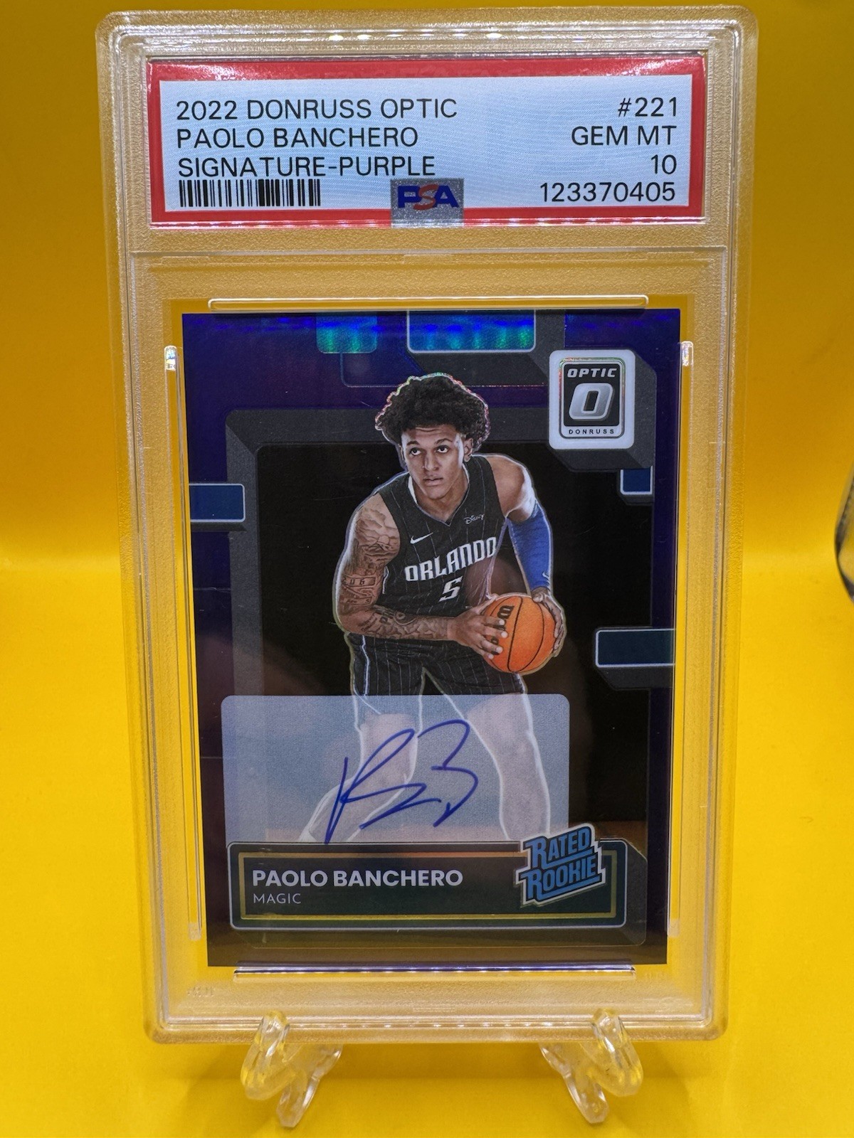 2022-23 Panini Donruss Optic Purple Rated Rookie Auto PSA 10 Paolo Banchero #221