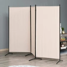 Homcom Room Divider 71.75"Hx99.5"Wx19.75"D Beige 3Pane Metal Modern PlasticHinge