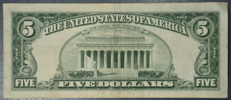 1963-A $5 FEDERAL RESERVE NOTE Boston⭐Star Note⭐ Fr# 1968-A* Grade:  F A5641 - Image 2 of 2