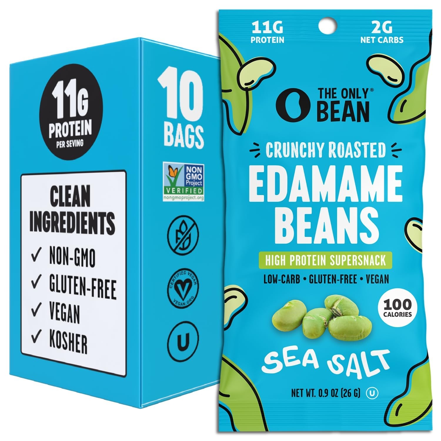 The Only Bean Crunchy Dry Roasted Edamame Snacks (Sal Marina), Keto Snack Food, Hola