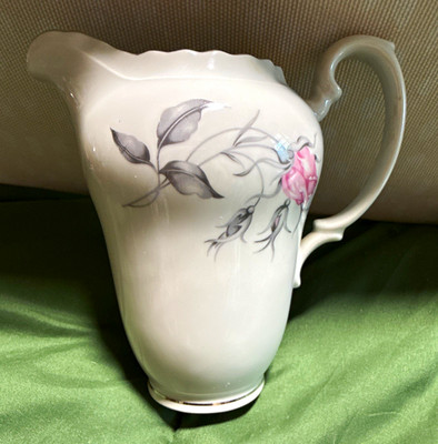 Bohemia Fine China Porcelain Floral 4.5in Pitcher White Pink Platinum Trim Czech
