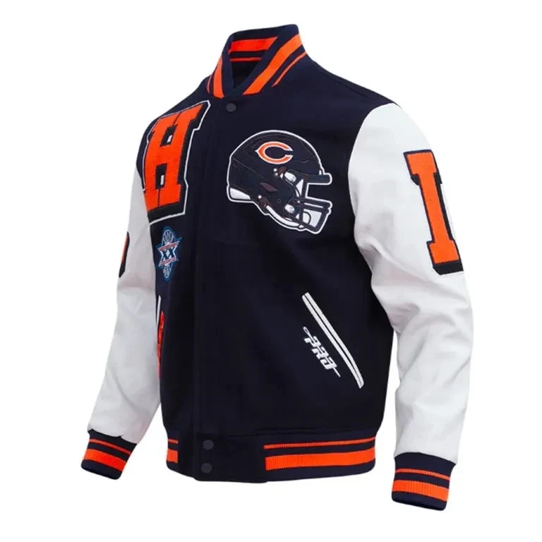 Chicago Bears Mashup Navy Blue WoolSleeves Men's Jacket