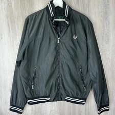 Fred Perry Jacket L Grey Bomber Zip Lightweight Laurel Logo