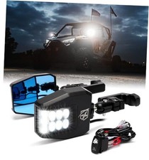 UTV Side View Mirrors Aluminum w/LED Spot Light Compatible with Smoke Lens