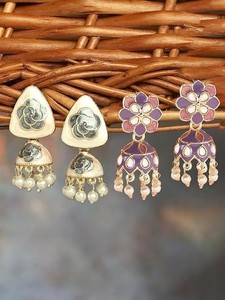 Authentic Women's Gold Plated Stud Earrings Combo Set Ethnic Designer Jewelry Roya
