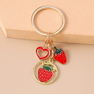 Initial Keychain For Women Apple Strawberry Bag Charm Key Chain Accessories Gift