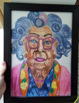 Ooak gerahmter Wachsmalstift handgezeichnet Original Glanz Bright Lady 
